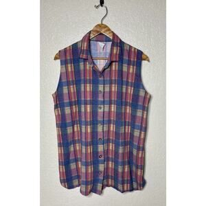 Vintage 90s Sostanza Shirt Womens Large Plaid Sleeveless Button Front